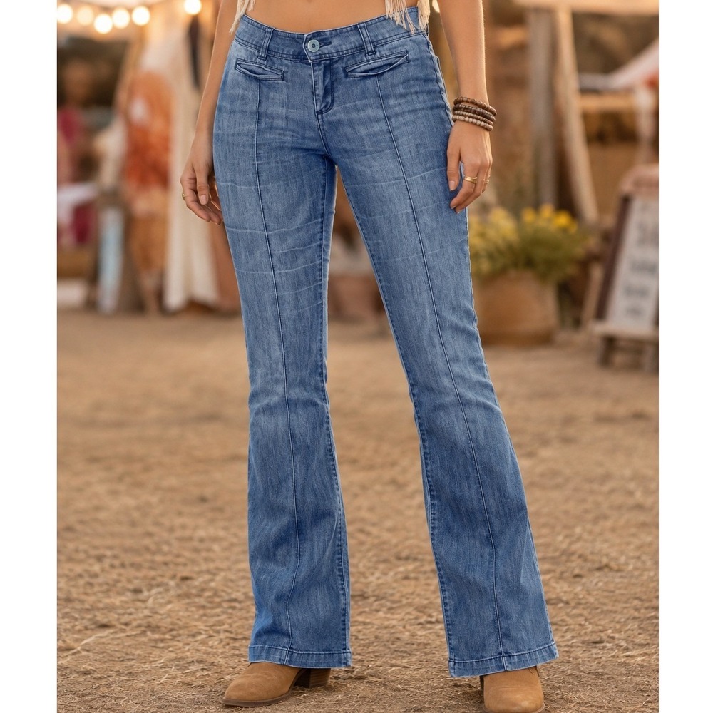 Rewash Womens Blue Low Rise Bootcut Denim Trousers Front Seam Size 11 Preppy